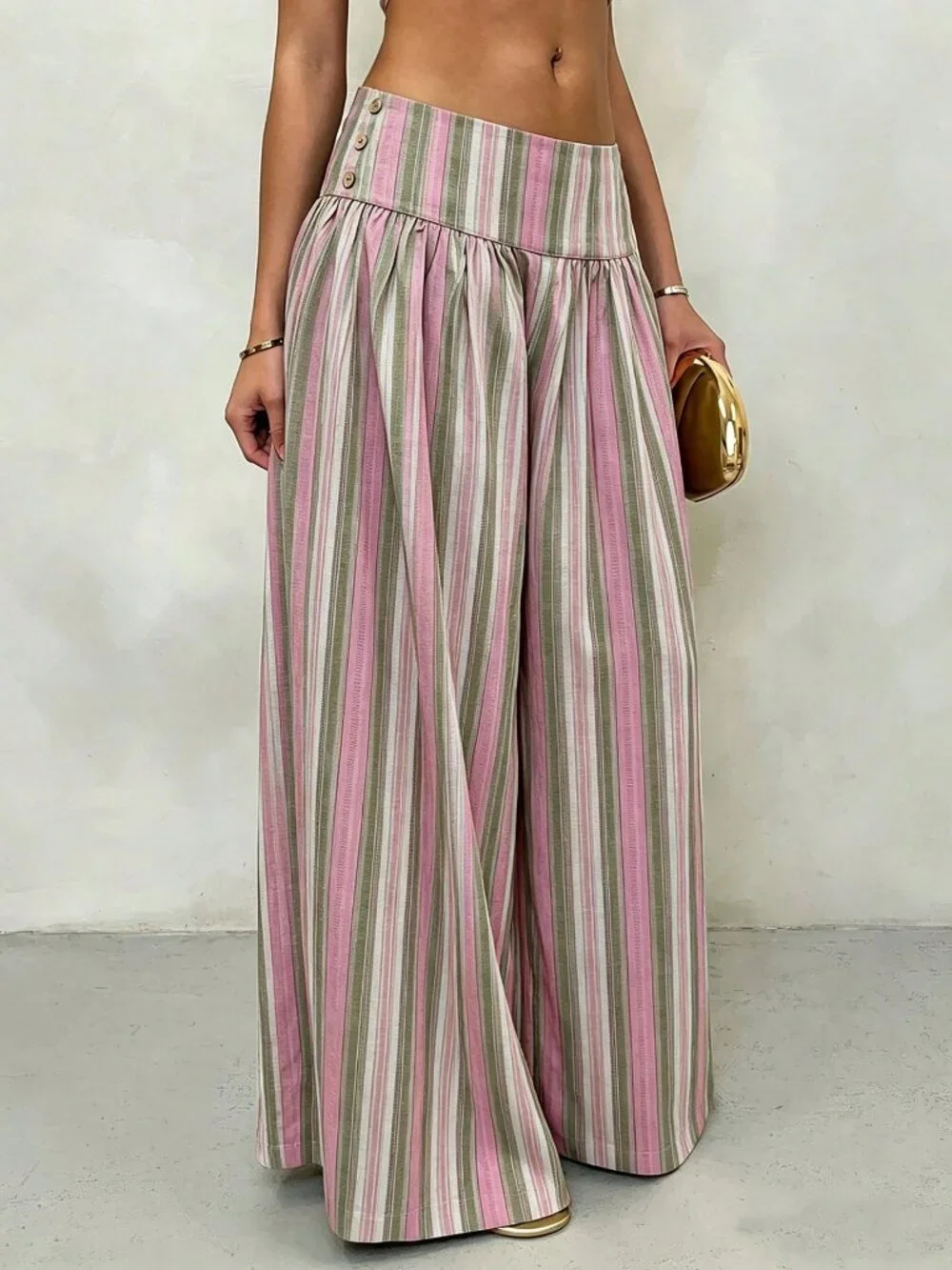 Multicolor Casual Women's Stripe Boho Low-Waist Wide-Leg Pants